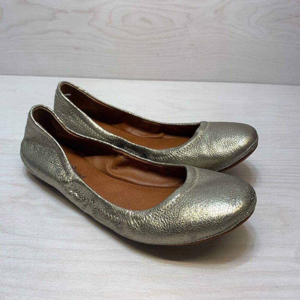 Lucky Brand Emmie Ballet Flats Womens Size 7.5 Metallic Pebbled Leather Slip On